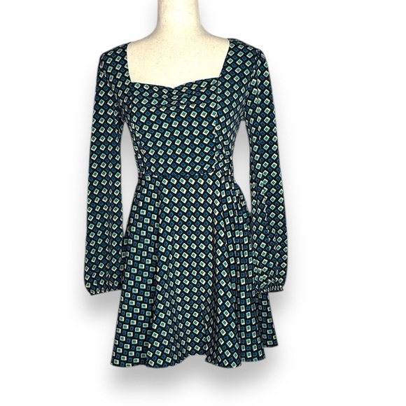 Band of Gypsies Band of The Free Black Teal Geometric Sweetheart Mini Dress XS - Picture 2 of 5